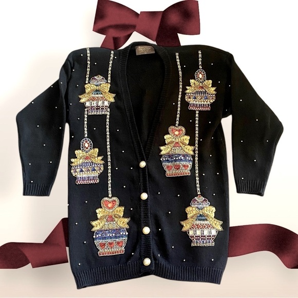 Vintage Marisa Christina Collection Sequin Cardigan Chunky Chic Sparkling Goth - Picture 1 of 15